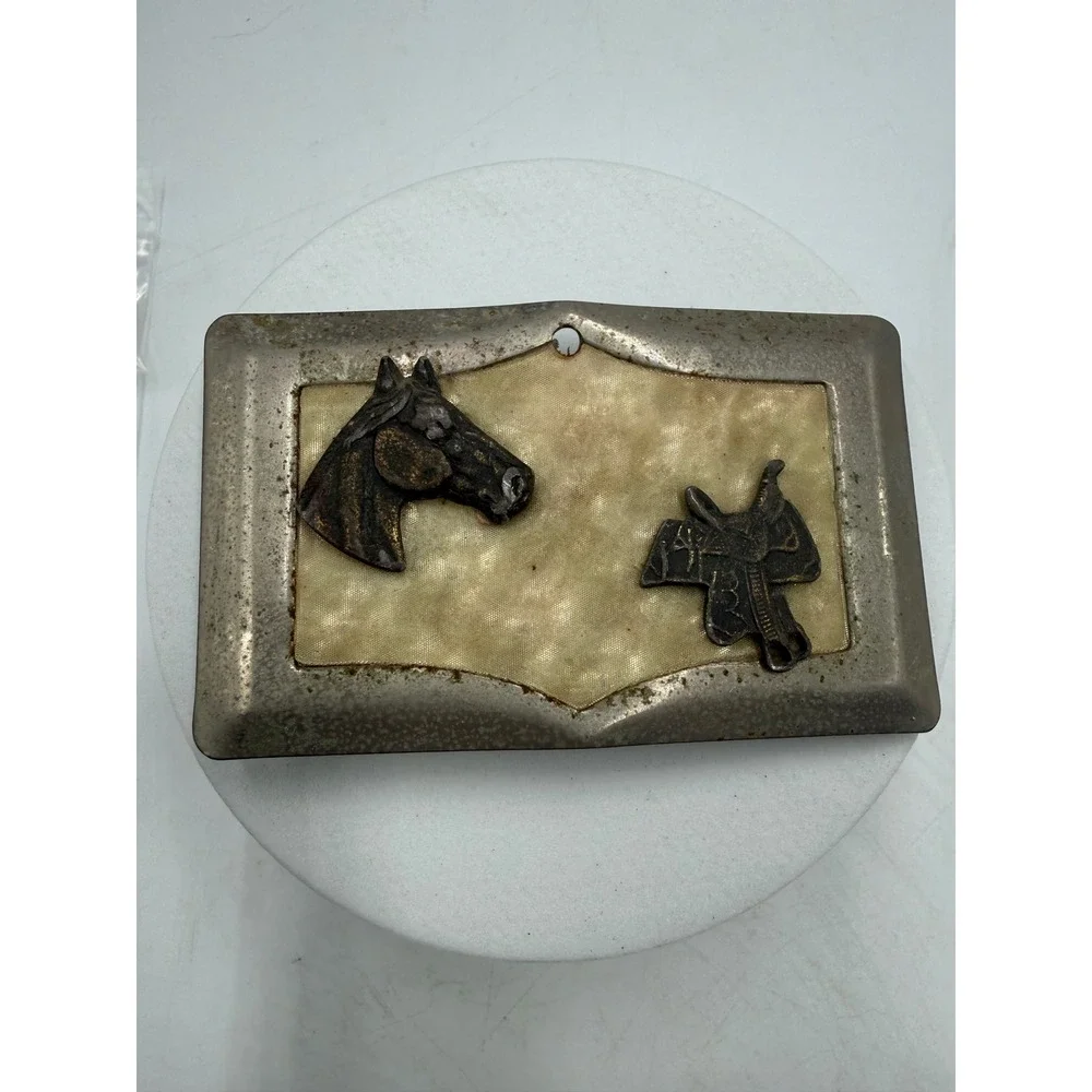 Vintage Western Belt Buckle Horse Head Saddle Motif Silver Tone Equestrian Rodeo